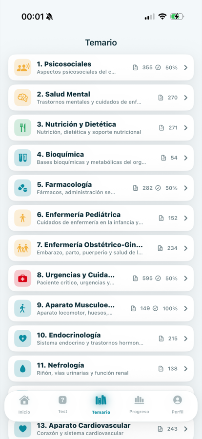 Temario con los 31 bloques del EIR (modo claro)